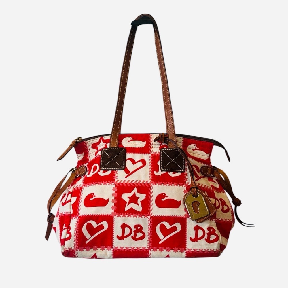 Dooney & Bourke Red White Tote Bag purse checkered handbag designer leather
